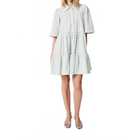 NEW MANOUSH seersucker mini dress in sky - Picture 1 of 2
